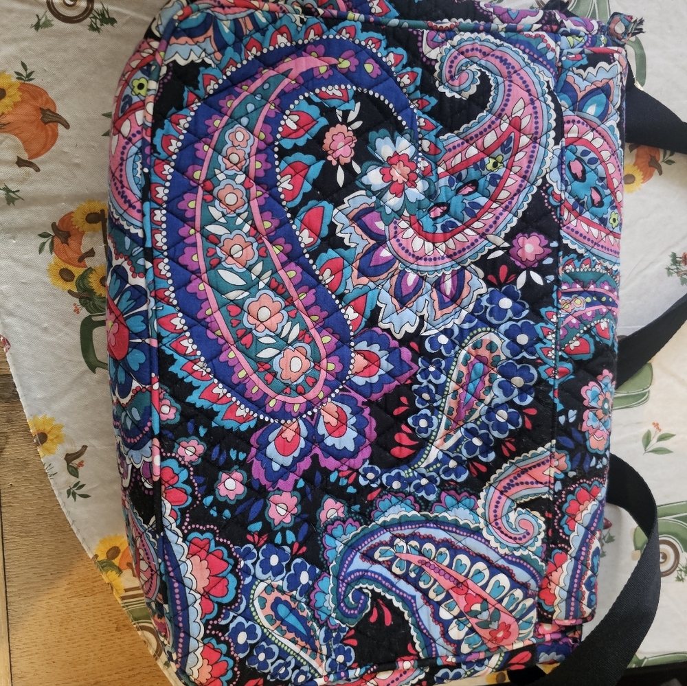 Vera Bradley Quilted Paisley Laptop Bag in Black with Bright Floral Print